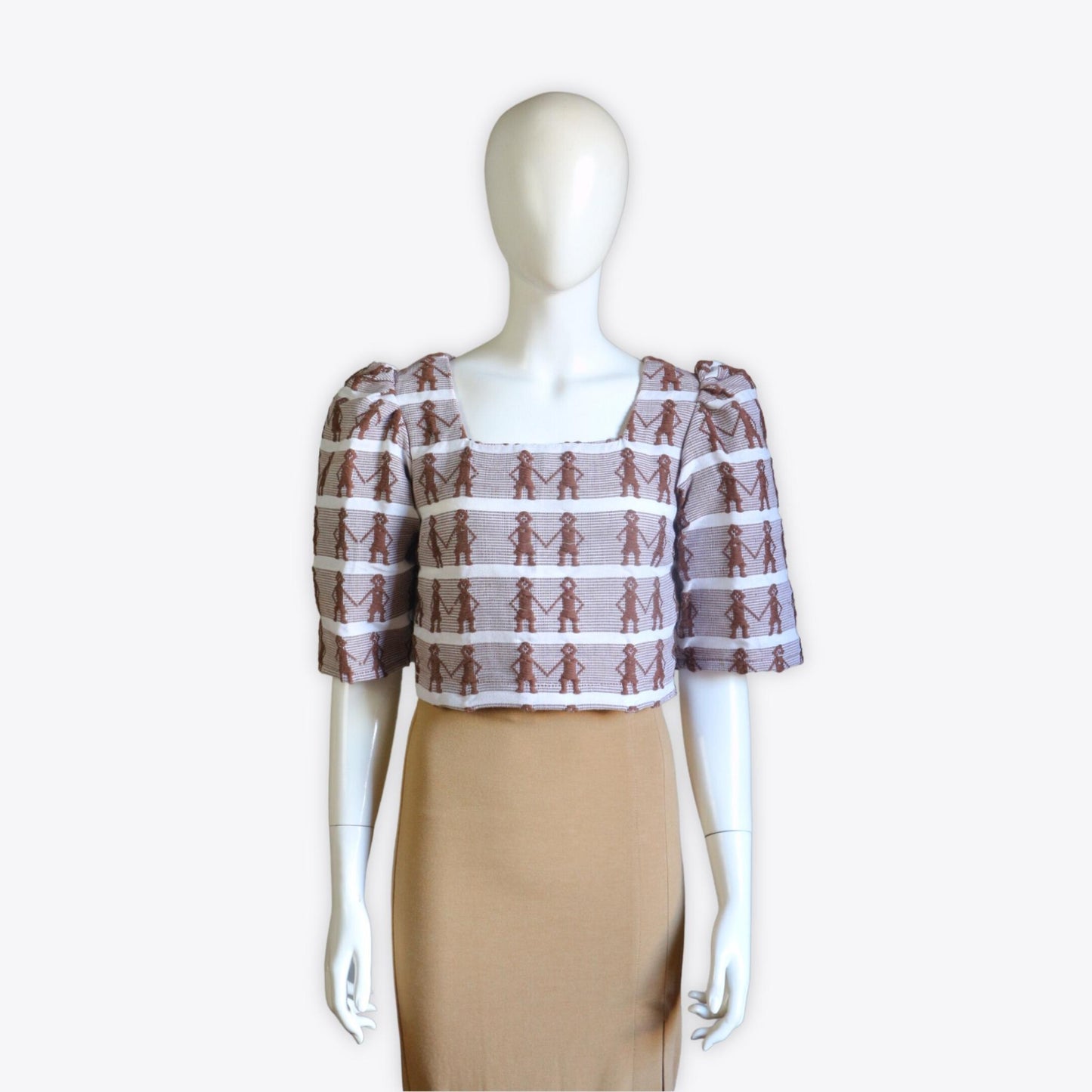 Clara Casual Filipiniana Inabel Top (Brown)