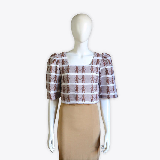 Clara Casual Filipiniana Inabel Top (Brown)