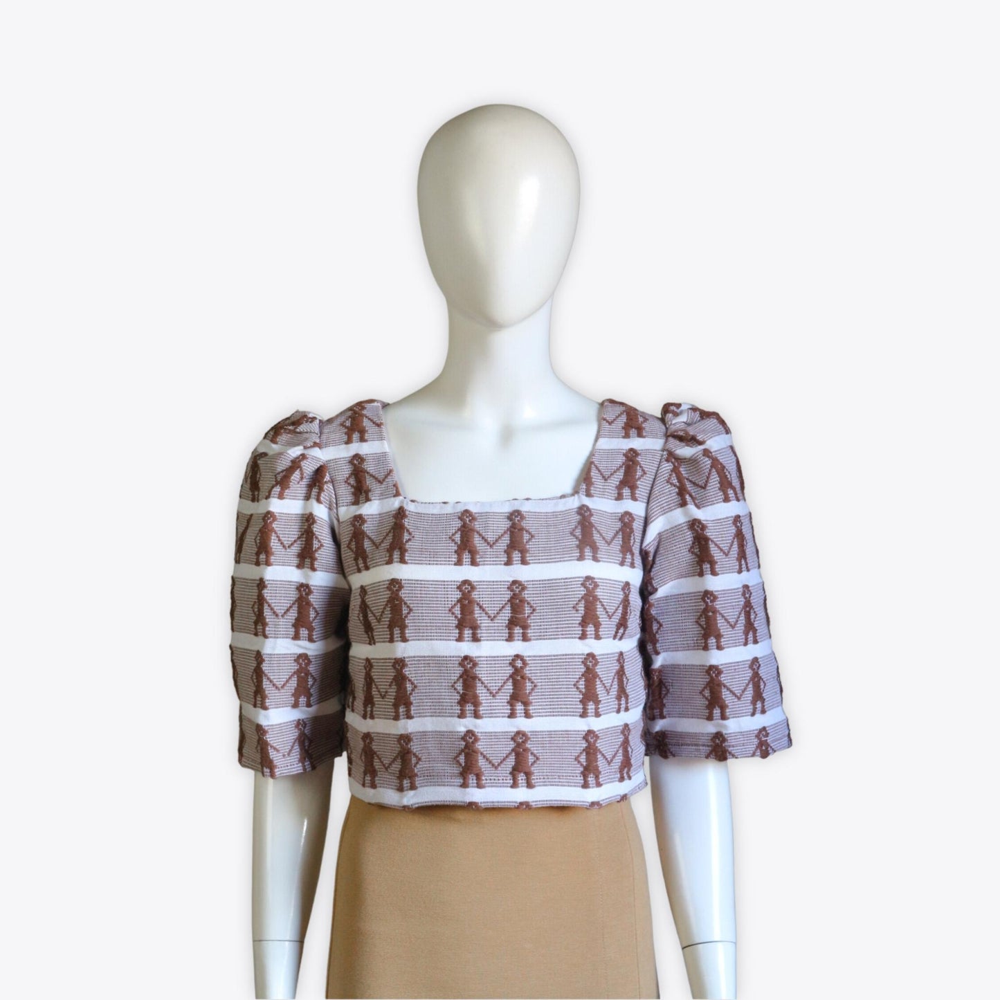 Clara Casual Filipiniana Inabel Top (Brown)