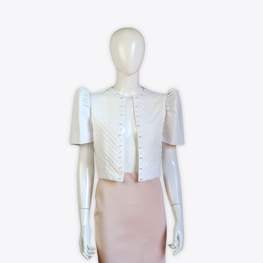 Pearl Embellished Filipiniana Inabel Bolero (White)