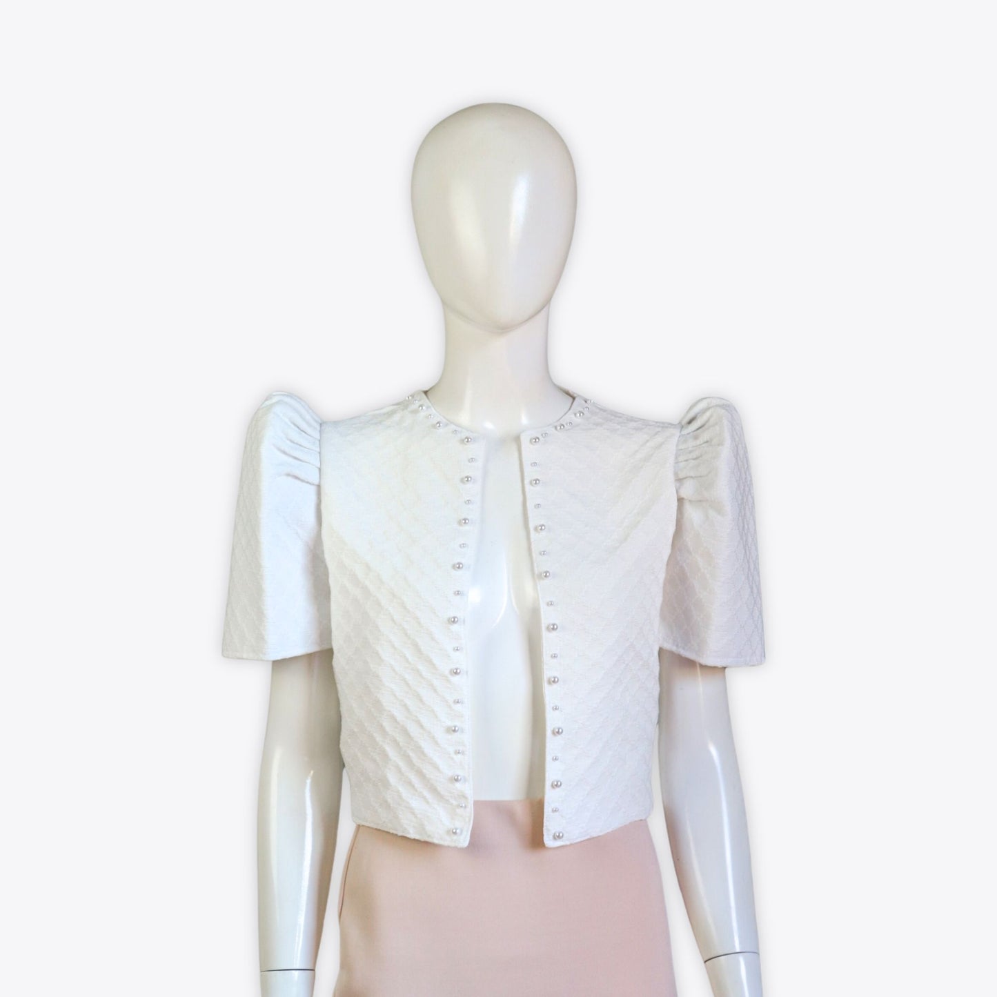 Pearl Embellished Filipiniana Inabel Bolero (White)