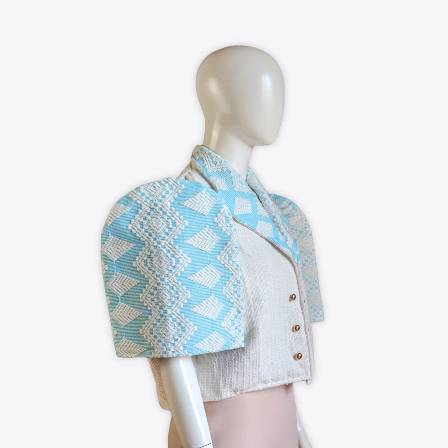 Filipiniana Inabel Accent Bolero (Light Blue/White)