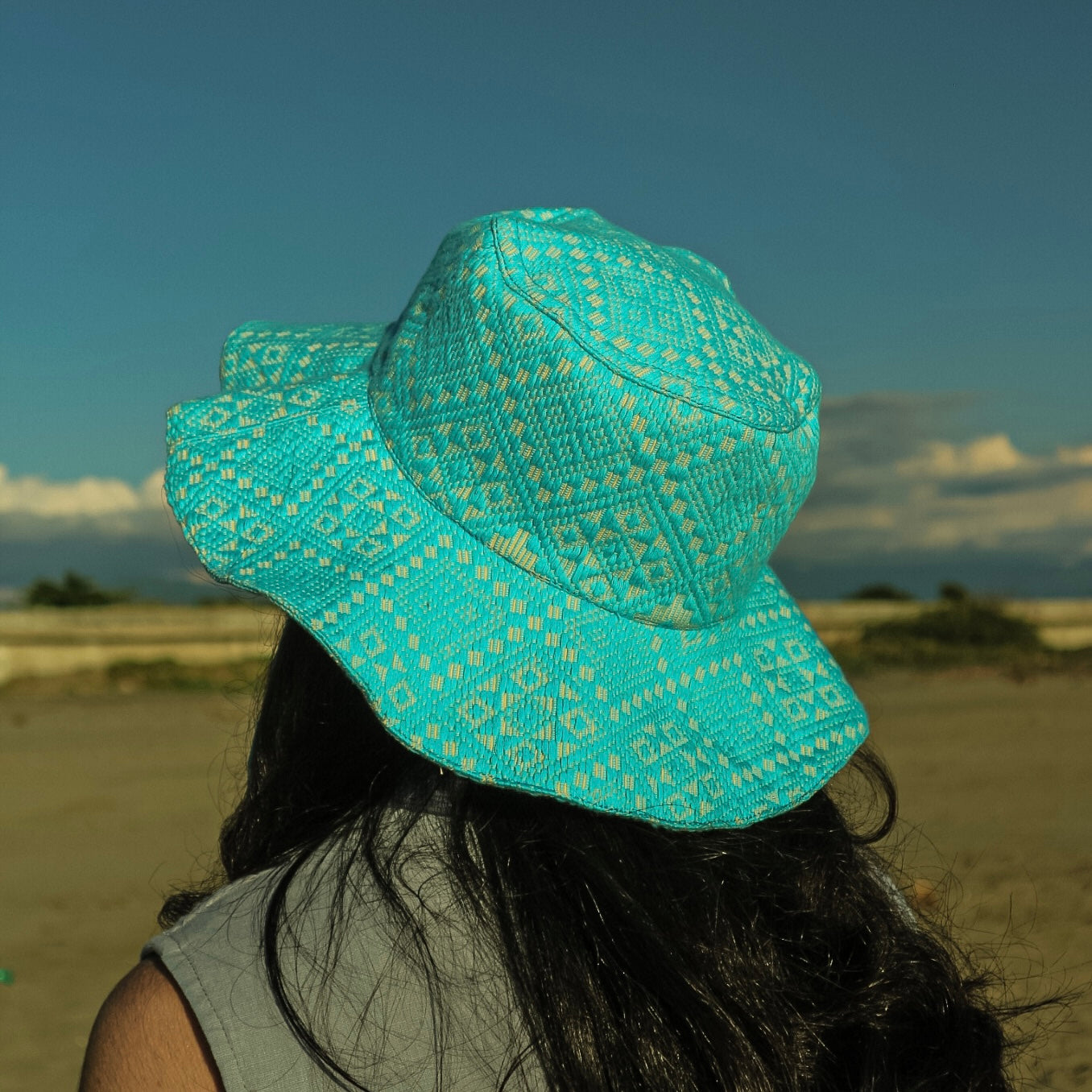 Inabel Wide Brim Bucket Hat (Blue)