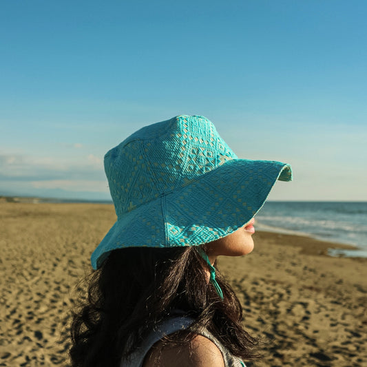 Inabel Wide Brim Bucket Hat (Blue)