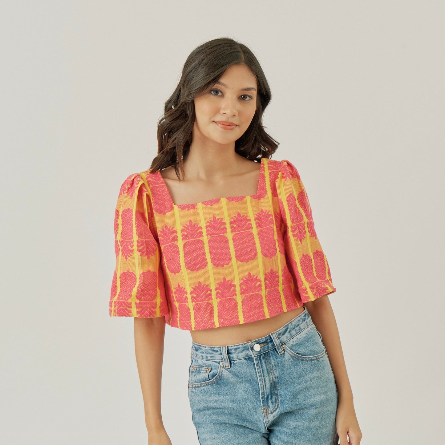 Clara Casual Filipiniana Reversible Inabel Top (Pink/Yellow)